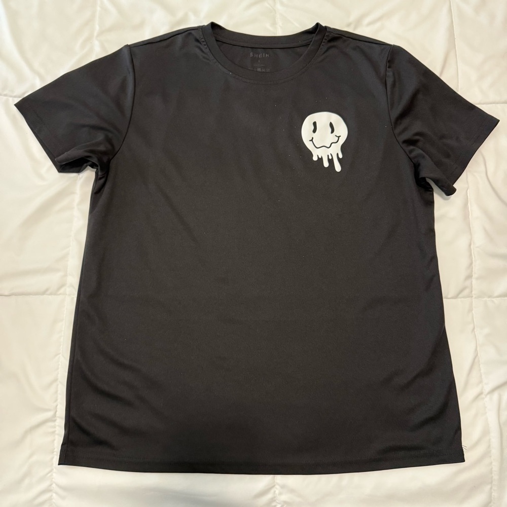 SHEIN Black Dripping Smiley Tee